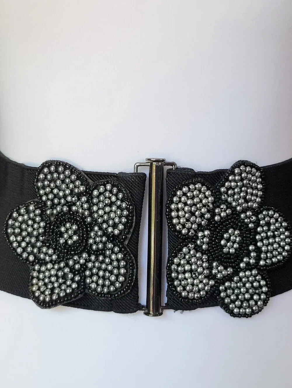 Stunning Black Beaded Flower Statement Stretch Belt